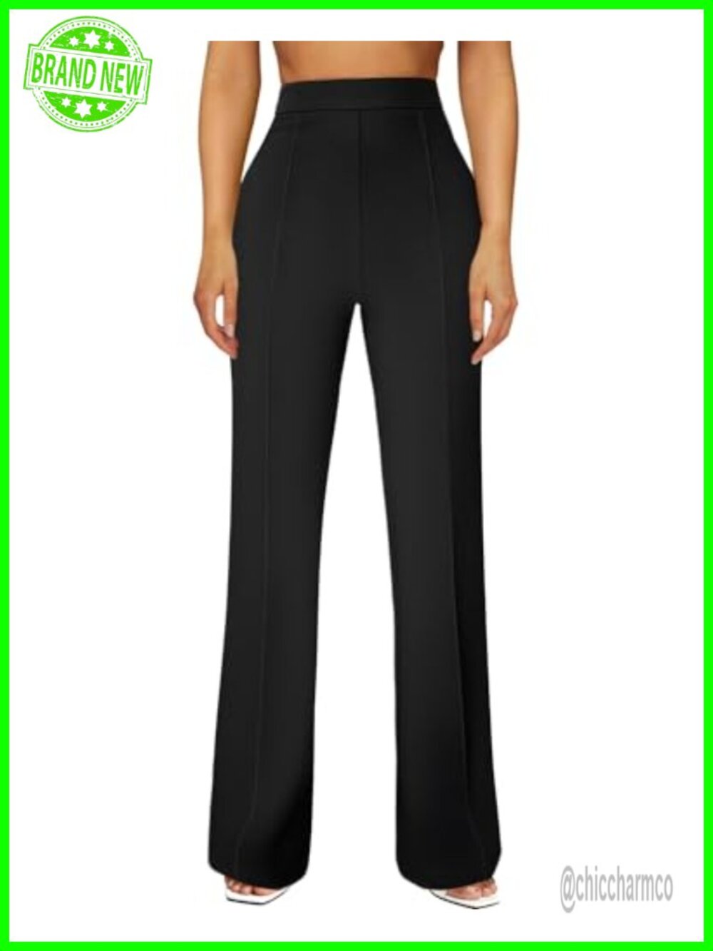 Womens Straight Leg High Waist Stretch Pull On Work Dress Pants Trousers